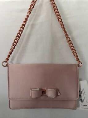 Ted Baker Satin Bow Envelope Evening Bag Pink Chain Strap NWT